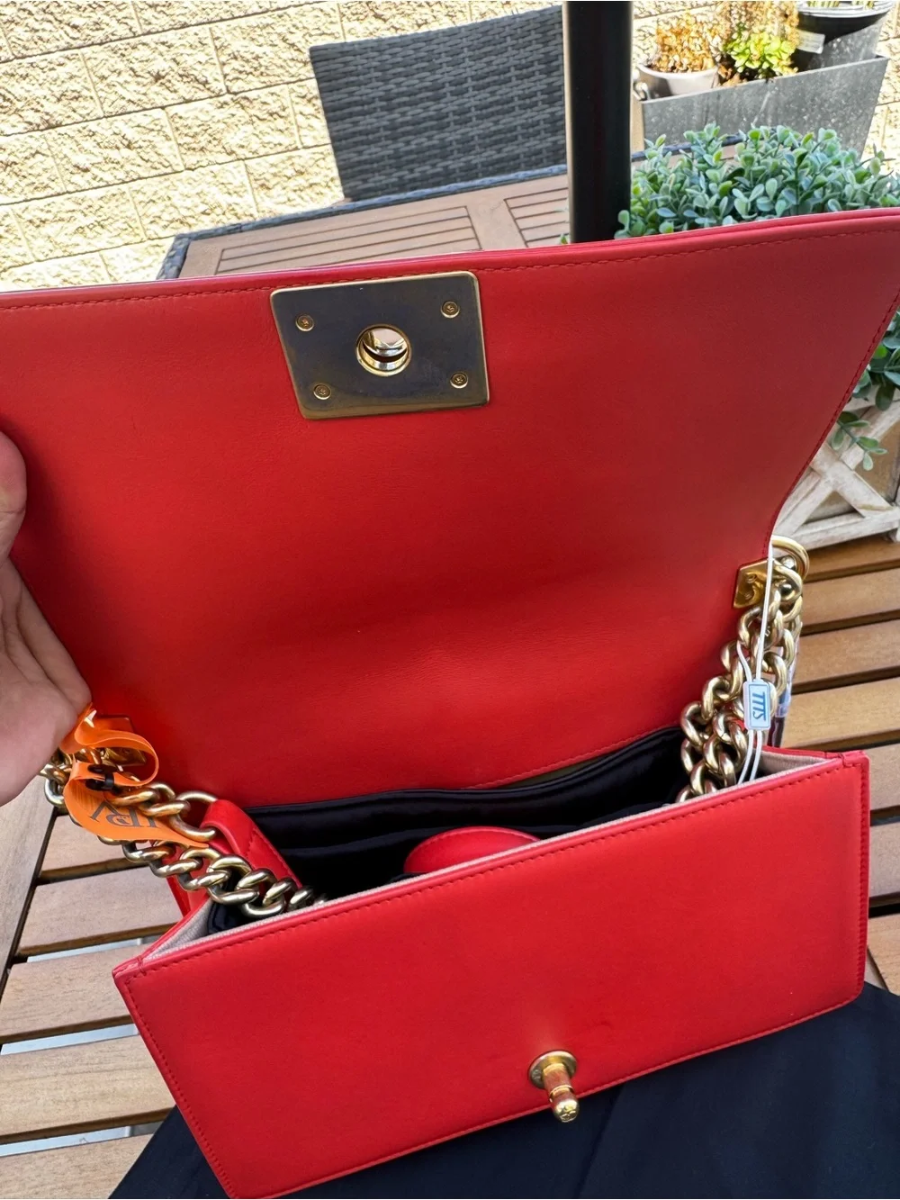 CHANEL Red Quilted Boy Shoulder Bag with Gold Hardware